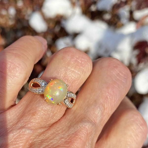 Vintage Diamond Jelly Opal Ring in 14K Gold - Boylerpf