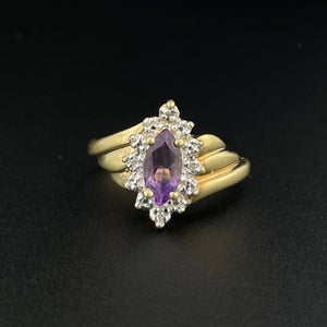 Vintage 10K Gold Amethyst Diamond Halo Ring, Sz 4 3/4 - Boylerpf