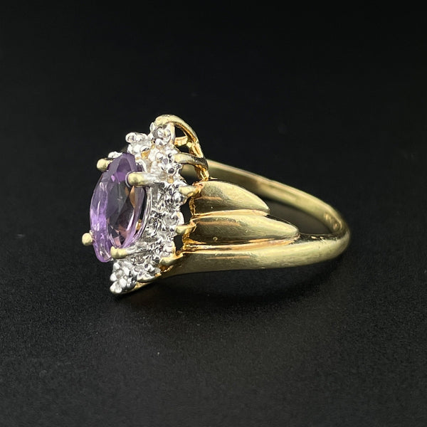 Vintage 10K Gold Amethyst Diamond Halo Ring, Sz 4 3/4 - Boylerpf