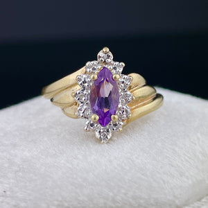 Vintage 10K Gold Amethyst Diamond Halo Ring, Sz 4 3/4 - Boylerpf