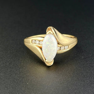 Vintage 10K Gold Marquise Opal Diamond Ring, Sz 6 1/4 - Boylerpf