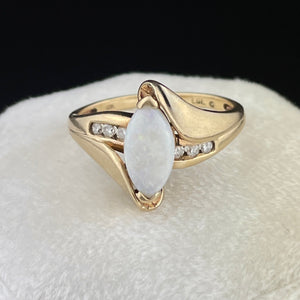 Vintage 10K Gold Marquise Opal Diamond Ring, Sz 6 1/4 - Boylerpf