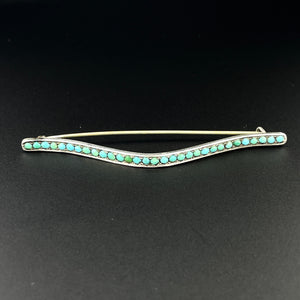 Vintage Art Deco Silver Turquoise Scarf Brooch Pin - Boylerpf