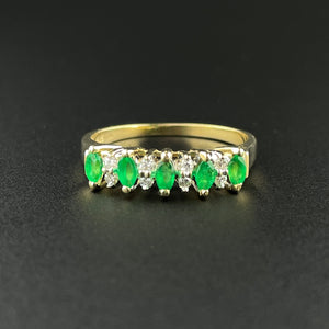 Vintage 14K Gold Diamond Emerald Half Eternity Band Ring, Sz 8 3/4 - Boylerpf