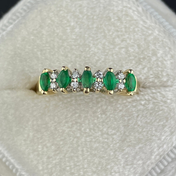 Vintage 14K Gold Diamond Emerald Half Eternity Band Ring, Sz 8 3/4 - Boylerpf
