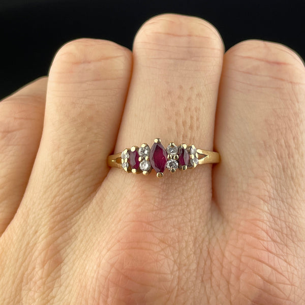 Vintage 14K Gold Diamond Ruby Ring, Sz 9 3/4 - Boylerpf