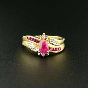 Vintage 10K Gold Diamond Ruby Wide Band Ring, Sz 5 1/2 - Boylerpf