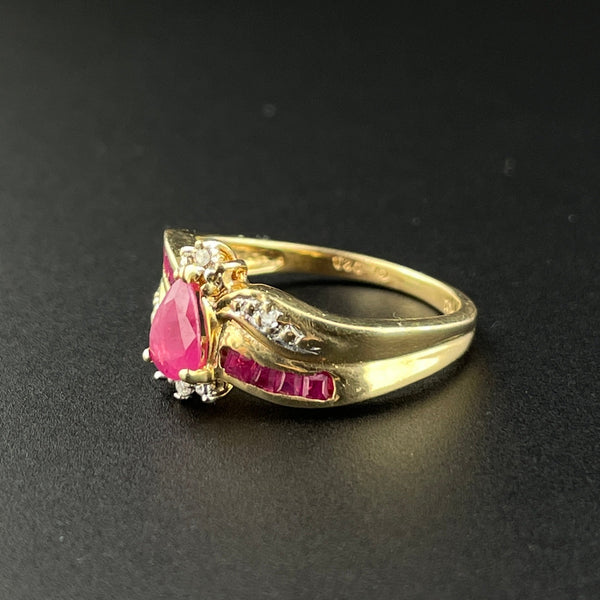 Vintage 10K Gold Diamond Ruby Wide Band Ring, Sz 5 1/2 - Boylerpf