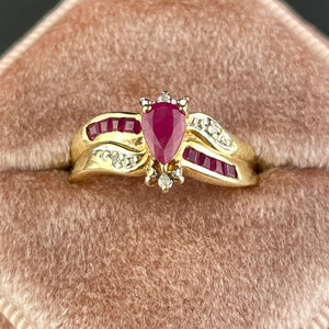 Vintage 10K Gold Diamond Ruby Wide Band Ring, Sz 5 1/2 - Boylerpf