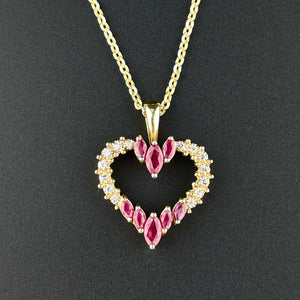 Vintage Ruby Diamond Gold Heart Pendant Necklace - Boylerpf