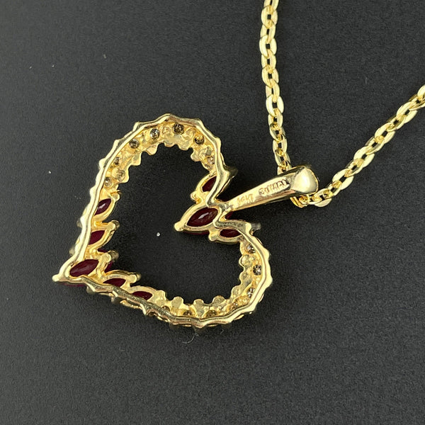 Vintage Ruby Diamond Gold Heart Pendant Necklace - Boylerpf