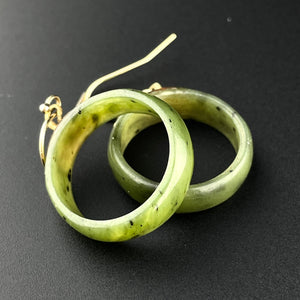 Vintage Jade Disk 14K Gold Hoop Earrings - Boylerpf