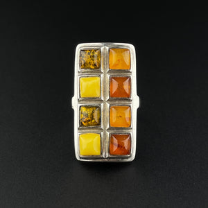 Vintage Silver Baltic Butterscotch Amber Statement Ring, Sz 5 3/4 - Boylerpf