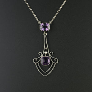 Vintage Silver Art Deco Amethyst Pendant Necklace - Boylerpf