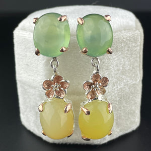 Vintage Silver Green Yellow Chalcedony Earrings - Boylerpf