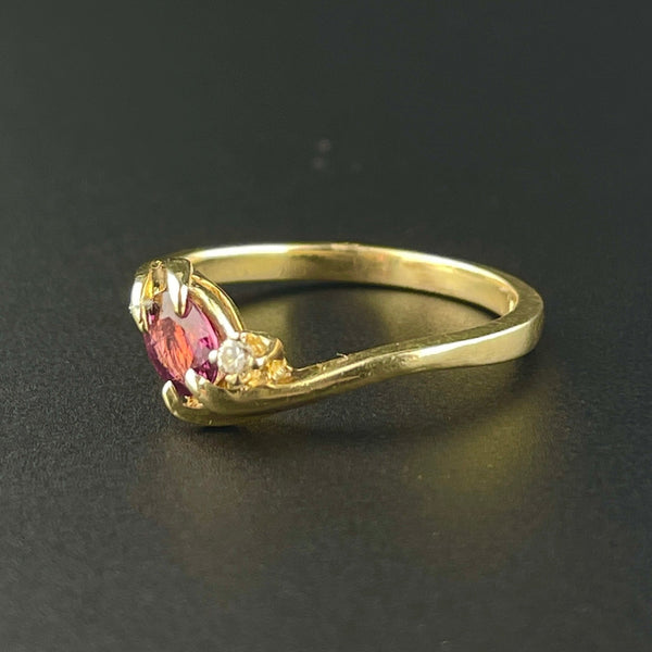 Vintage 14K Gold Pink Spinel Diamond Engagement Band Ring, Sz 6 - Boylerpf