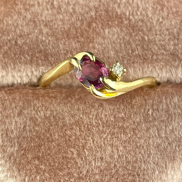 Vintage 14K Gold Pink Spinel Diamond Engagement Band Ring, Sz 6 - Boylerpf