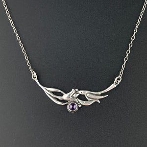 Vintage Silver Amethyst Swallow Bird Pendant Necklace - Boylerpf
