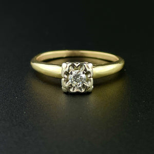 Vintage 10K Gold Two Tone Diamond Engagement Ring, Sz 6 1/2 - Boylerpf