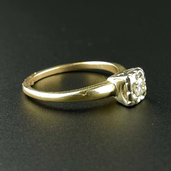 Vintage 10K Gold Two Tone Diamond Engagement Ring, Sz 6 1/2 - Boylerpf