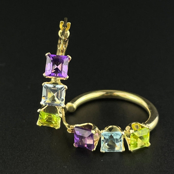 Solid 14K Gold Amethyst Peridot Blue Topaz Huggie Hoop Earrings - Boylerpf