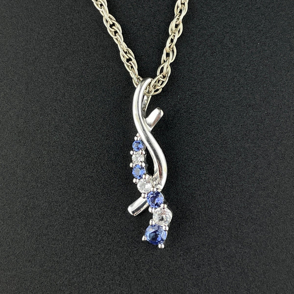 Vintage 10K White Gold Diamond Sapphire Infinity Pendant - Boylerpf