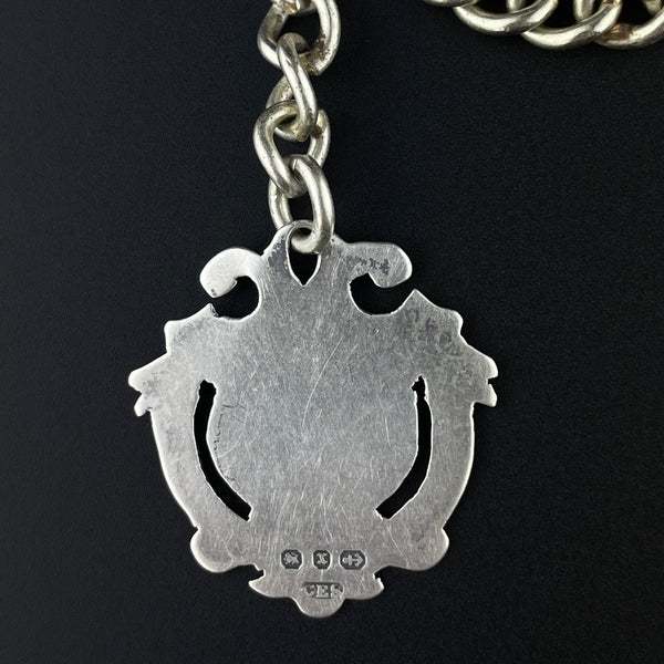 Antique Edwardian Silver Watch Chain Shield Medallion Necklace – Boylerpf