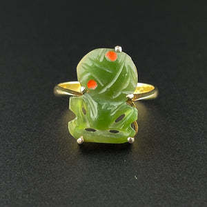 Vintage 9K Gold Jade Frog Cutout TIki Ring, Sz 4 3/4 - Boylerpf