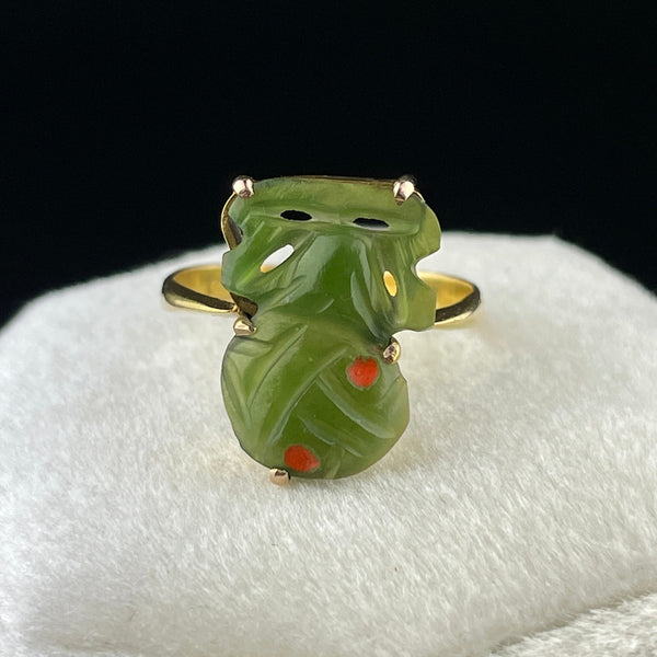 Vintage 9K Gold Jade Frog Cutout TIki Ring, Sz 4 3/4 - Boylerpf