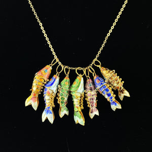 Vintage Gold Vermeil Plum Purple Enamel Koi Fish Pendant Necklace - Boylerpf