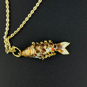 Vintage Gold Vermeil Enamel Koi Articulated Fish Pendant Necklace - Boylerpf