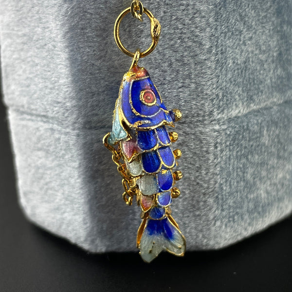 Vintage Gold Vermeil Blue Enamel Articulated Fish Pendant Necklace –  Boylerpf