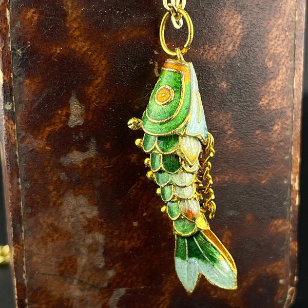 Vintage Gold Vermeil Blue Enamel Articulated Fish Pendant Necklace –  Boylerpf