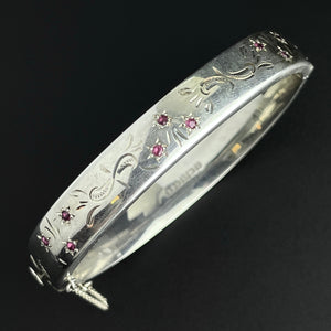 Vintage Silver Engraved Ruby Bangle Bracelet - Boylerpf