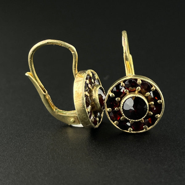 Vintage Garnet Circular Silver Gold Vermeil Earrings - Boylerpf