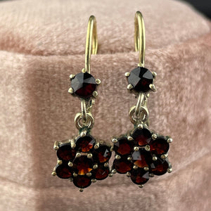 Vintage Rose Cut Garnet Flower Cluster Dangle Earrings - Boylerpf