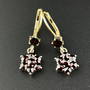 Vintage Rose Cut Garnet Flower Cluster Dangle Earrings - Boylerpf