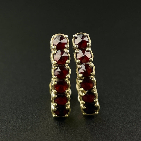 Vintage Gold Vermeil Garnet Half Hoop Earrings - Boylerpf