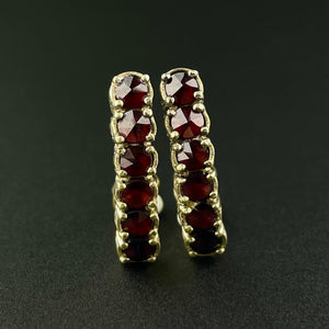 Vintage Gold Vermeil Garnet Half Hoop Earrings - Boylerpf