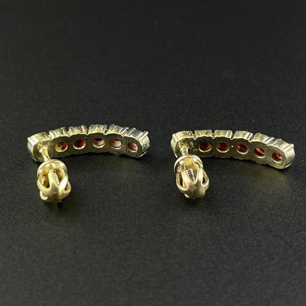 Vintage Gold Vermeil Garnet Half Hoop Earrings - Boylerpf