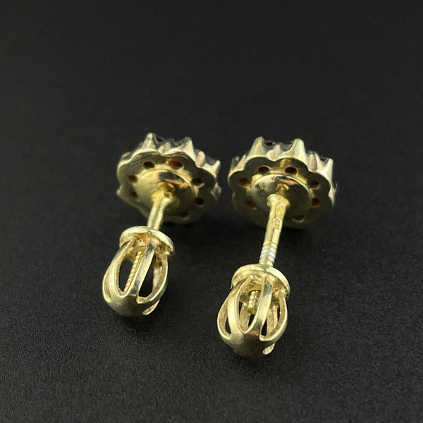 Vintage Garnet Flower Cluster Gold Vermeil Post Earrings - Boylerpf