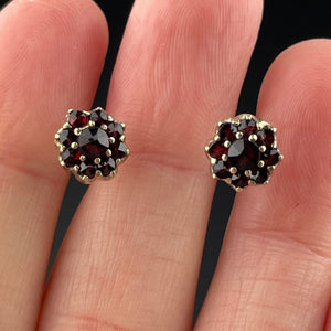 Vintage Garnet Flower Cluster Gold Vermeil Post Earrings - Boylerpf