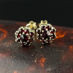 Vintage Garnet Flower Cluster Gold Vermeil Post Earrings - Boylerpf