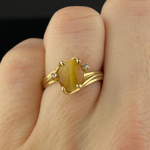 Vintage 10K Gold Tiger's Eye Engagement Ring, Sz 5 1/2 - Boylerpf