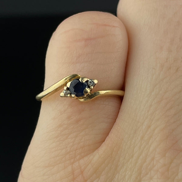 14K Gold Diamond Sapphire Vintage Solitaire Engagement Ring, Sz 4 3/4 - Boylerpf