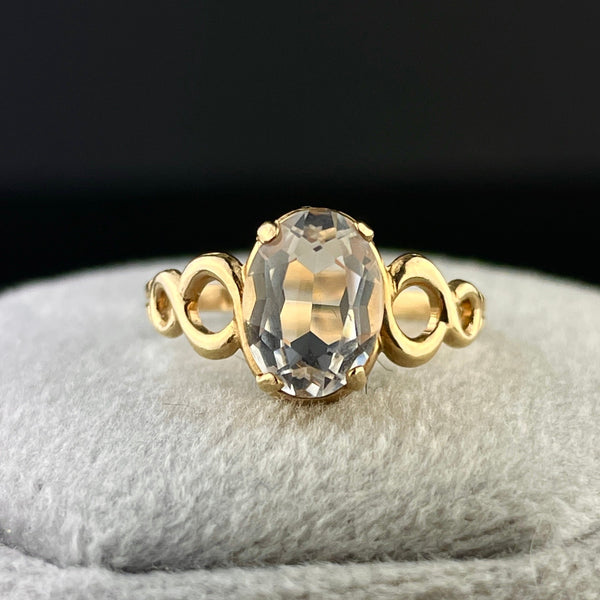 Vintage 10K Gold Crystal Infinity Solitaire Ring, Sz 3 1/2 - Boylerpf