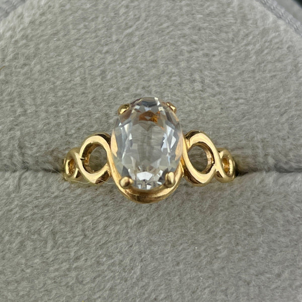 Vintage 10K Gold Crystal Infinity Solitaire Ring, Sz 3 1/2 - Boylerpf