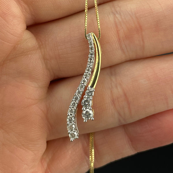 14K Yellow and White Gold Diamond Journey Style Pendant Necklace - Boylerpf