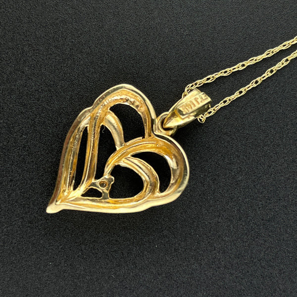 Vintage 14K Gold Double Heart Diamond Pendant Necklace - Boylerpf