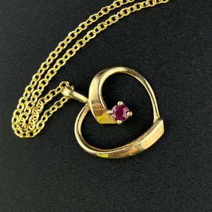 Vintage 10K Gold Heart Ruby Charm Pendant Necklace - Boylerpf